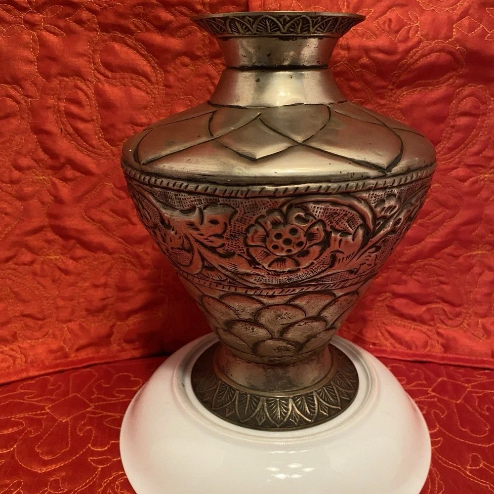 Vintage Middle East Handmade‎  Engraved Brass Vase / Urn